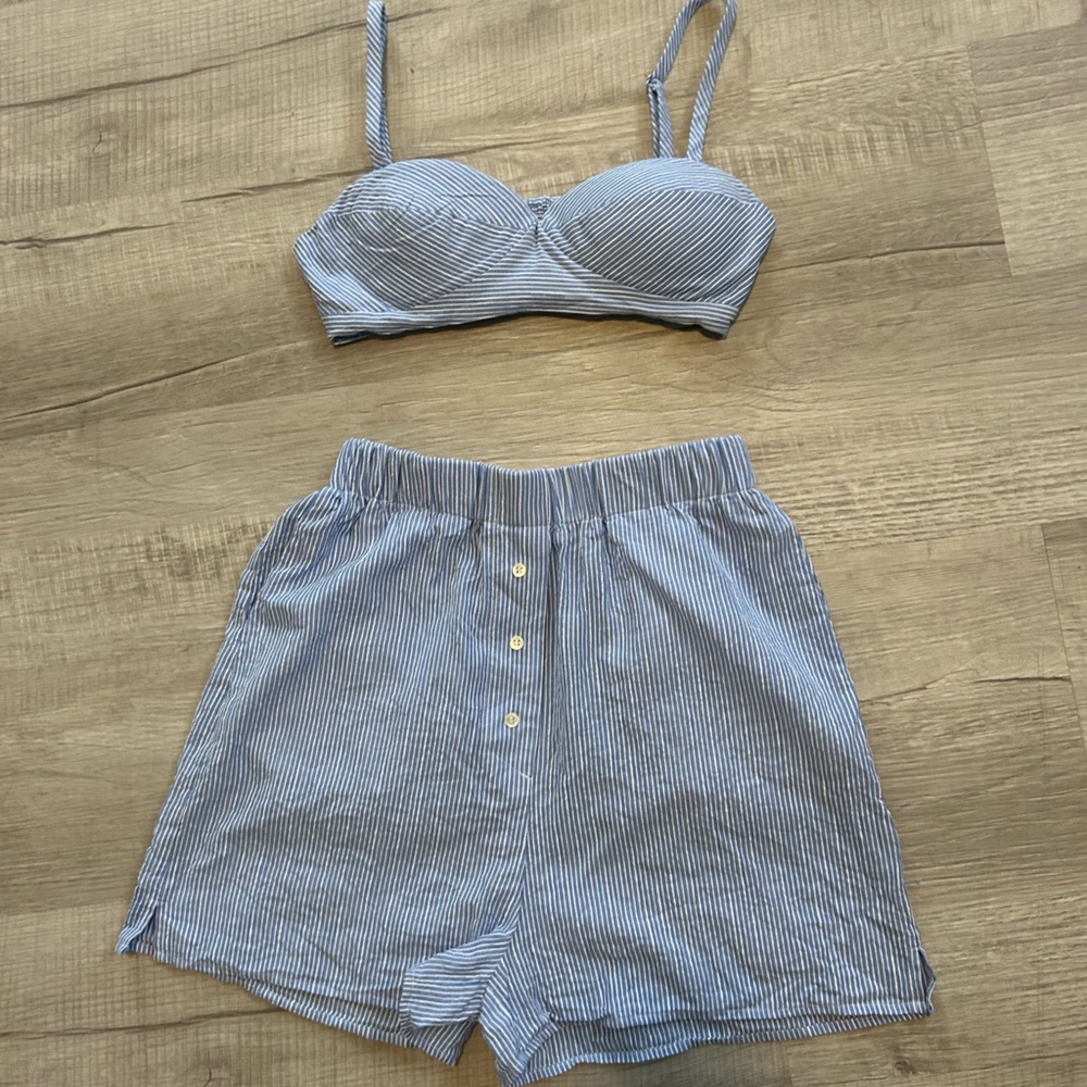 Favorite Daughter Blue Striped boyfriend Set